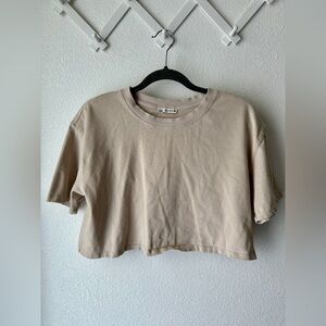 Beige Zara 100% Cotton Crop Top Tee